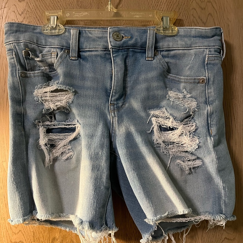 American Eagle Outfitters Light Blue Distressed Jean Shorts